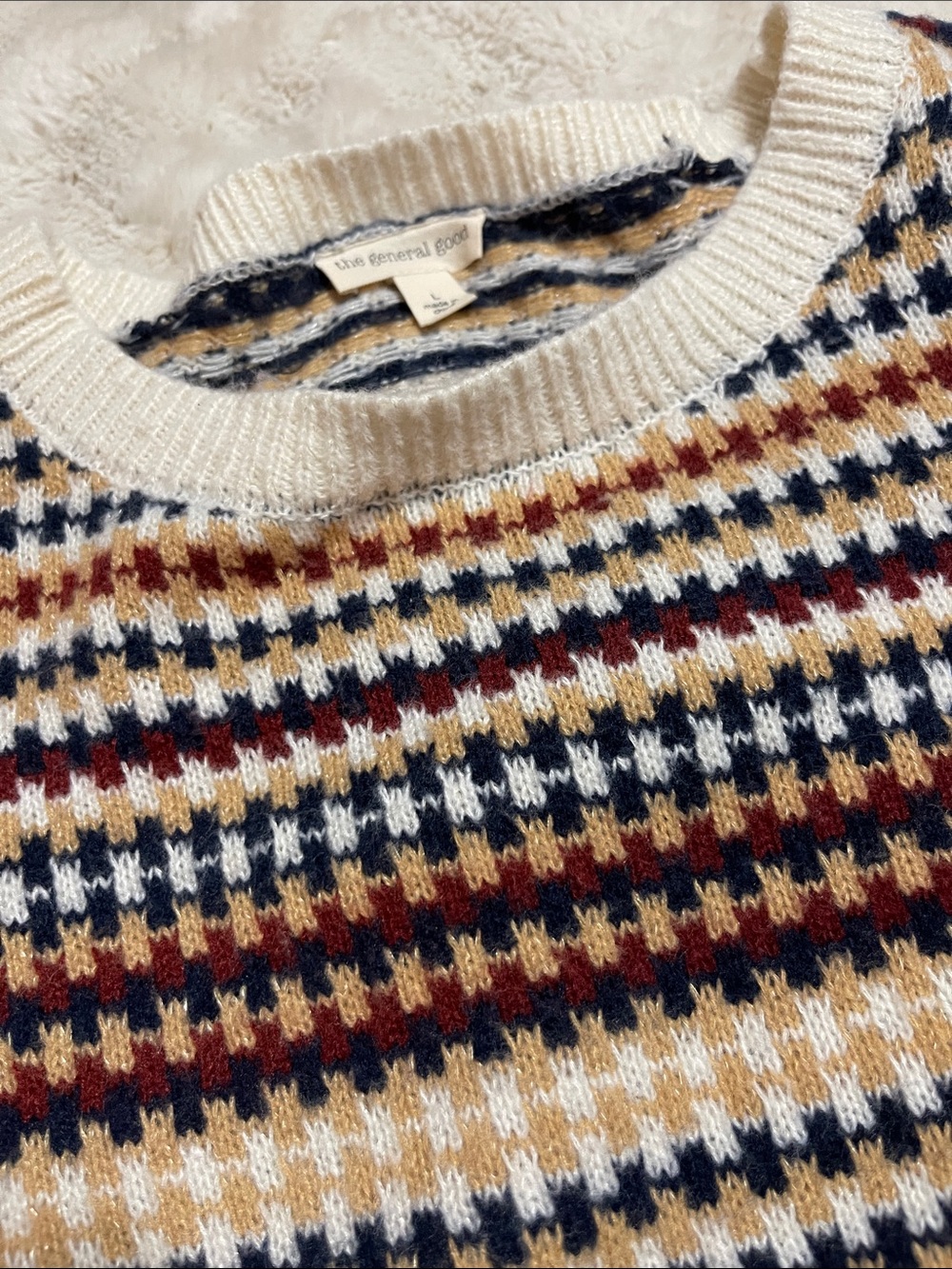 The General Good Cream Houndstooth Crewneck Sweater